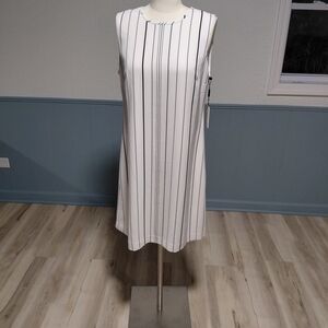 Calvin Klein White Sleeveless Vertical-Stripe Shift Dress